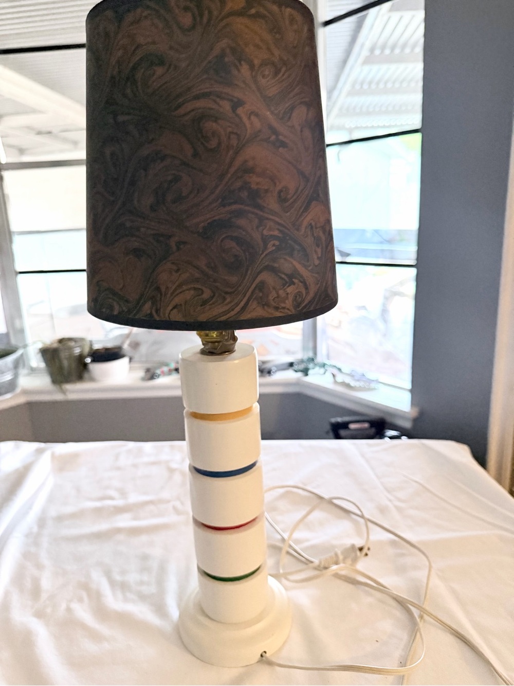 Vintage Stacked White Table Lamp with Color Accent Rings